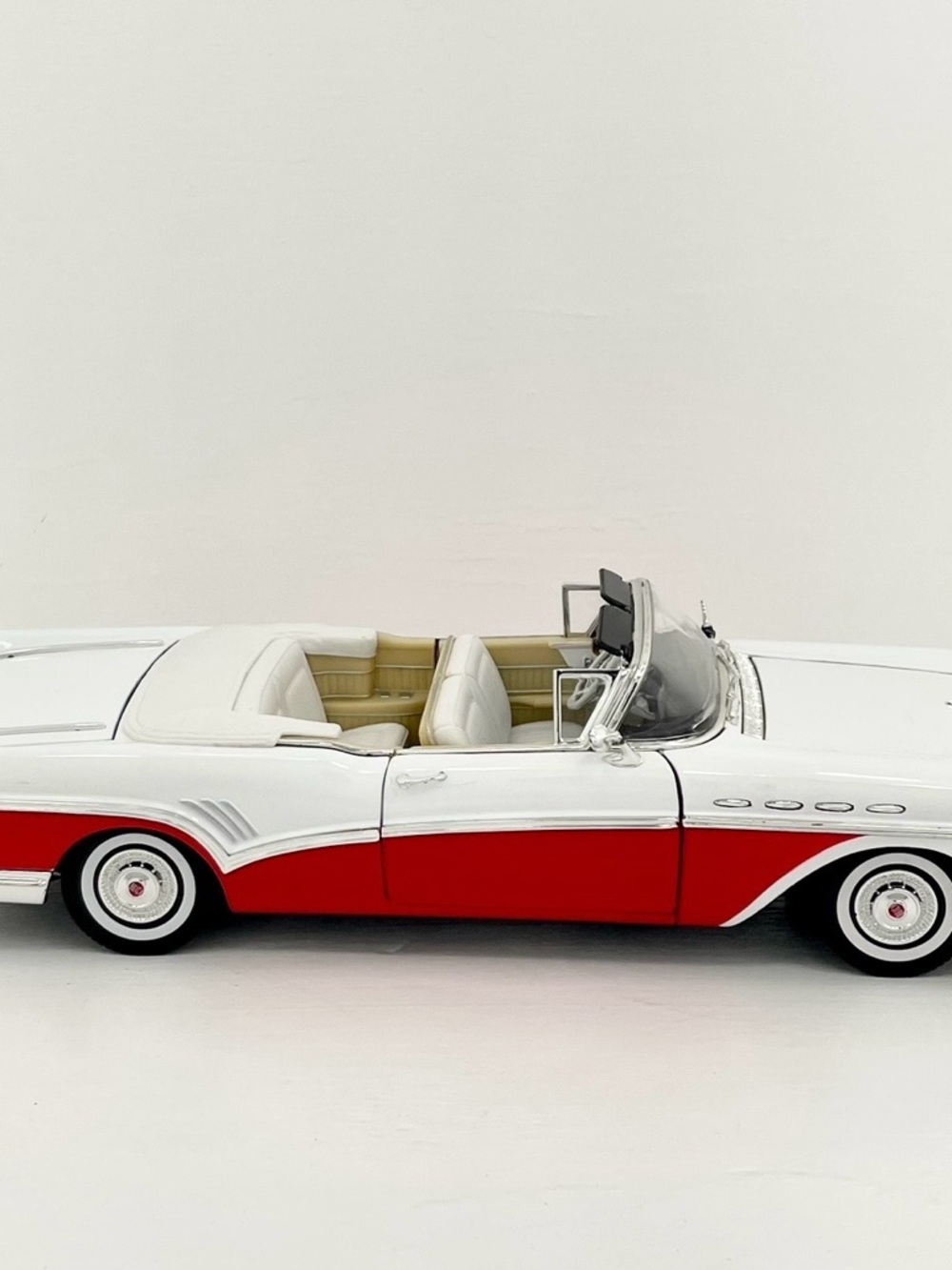 1957 Buick Roadmaster Convertible Red and White Diecast Model Car